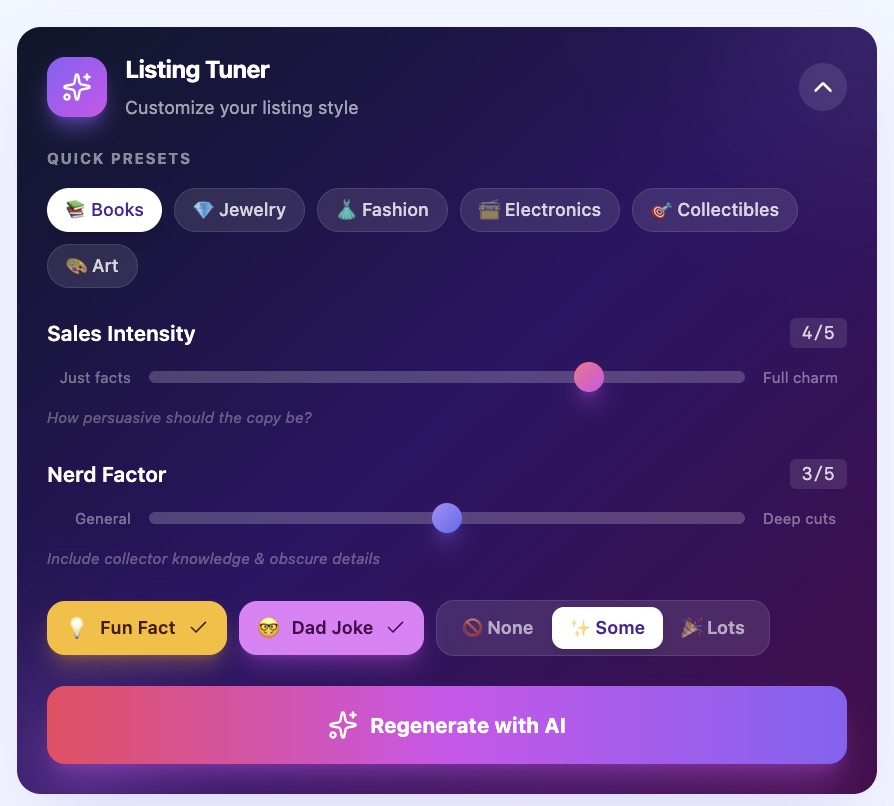 Vintage Wizard Listing Tuner